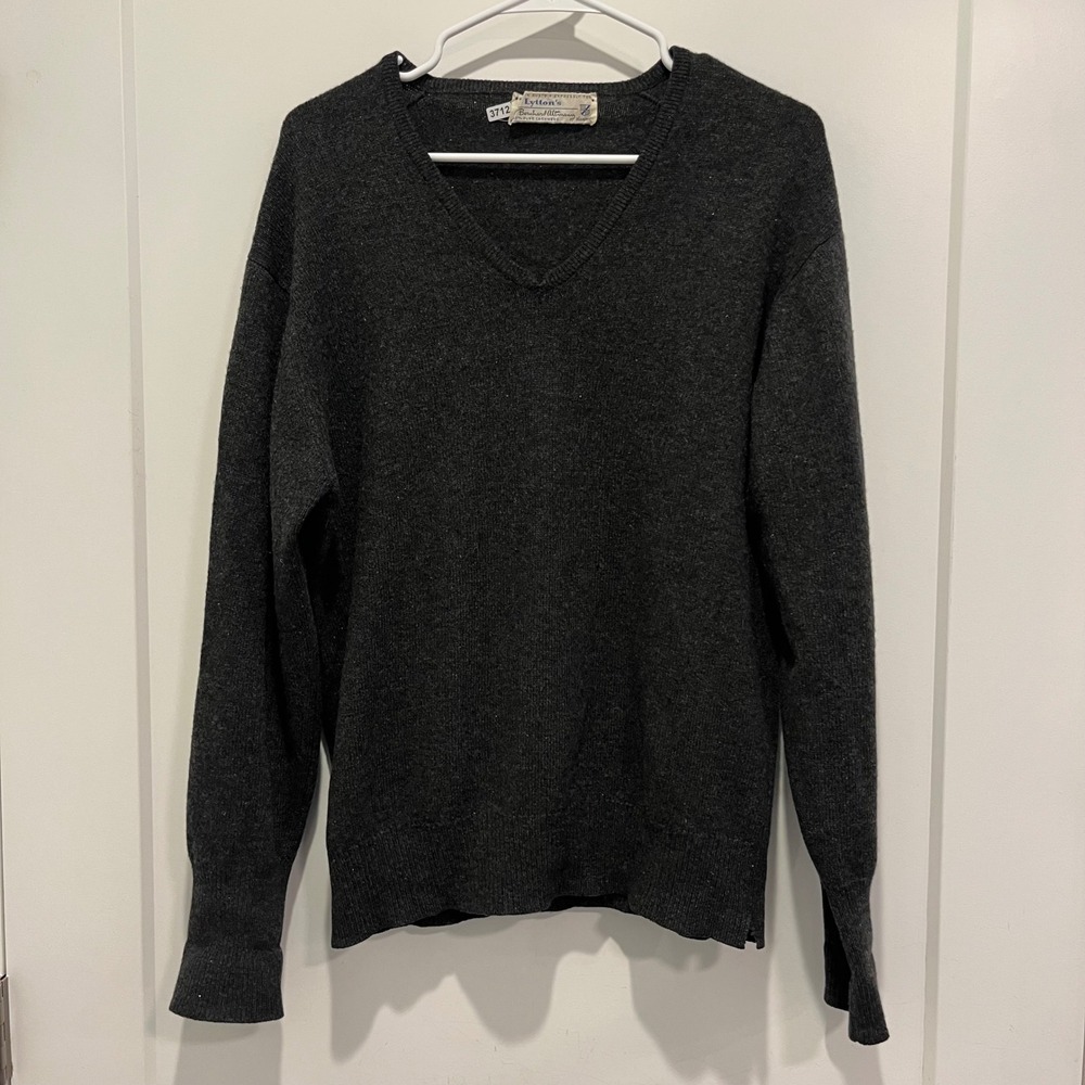 Vintage Bernhard Altmann Lytton's Cashmere V-Neck Sweater Charcoal Grey Mens M
